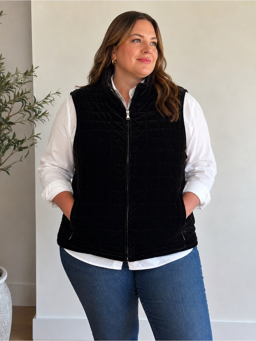 Ralph Lauren Black Quilted Velvet Vest Size XL